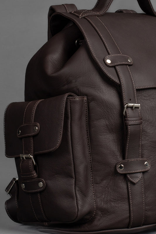 Mochila Couro 2 Bolsos - Marrom