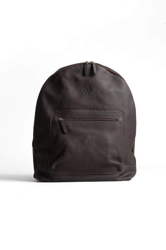 Mochila Couro Com Bolso Frontal Com Zíper - Cafe