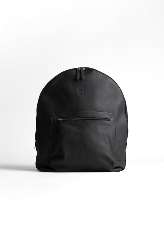 Mochila Couro Com Bolso Frontal Com Zíper - Preto
