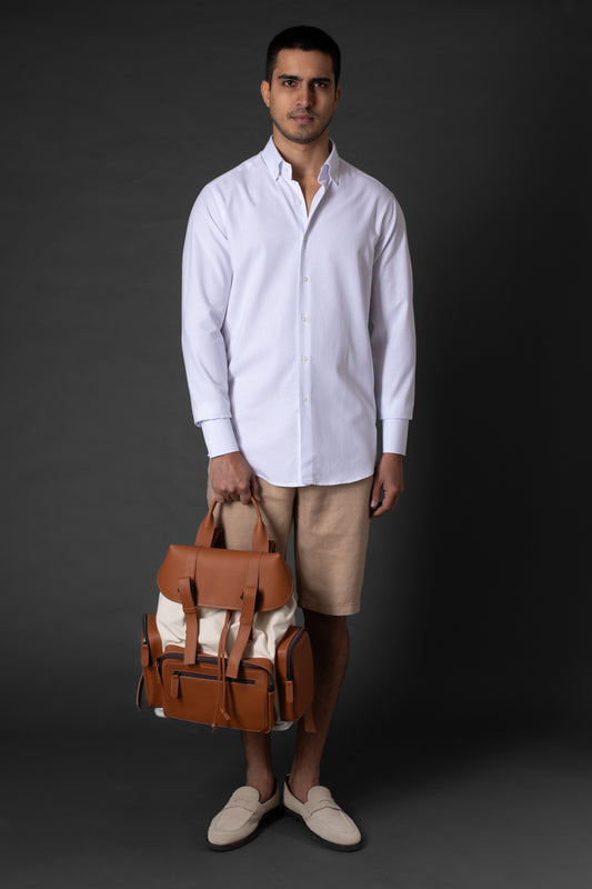 Bermuda Linho Slim Bolso Faca Com Cordão Interno - Bege