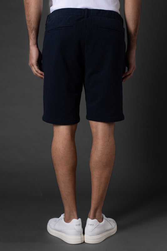 Bermuda Chino Slim Bolso Faca Cós 1/2 Elástico - Marinho