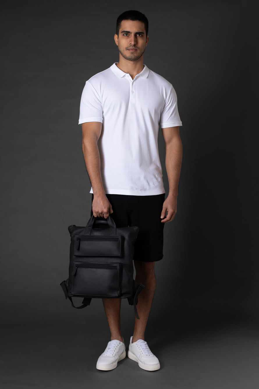 Bermuda Chino Slim Bolso Faca Cós 1/2 Elástico - Preto