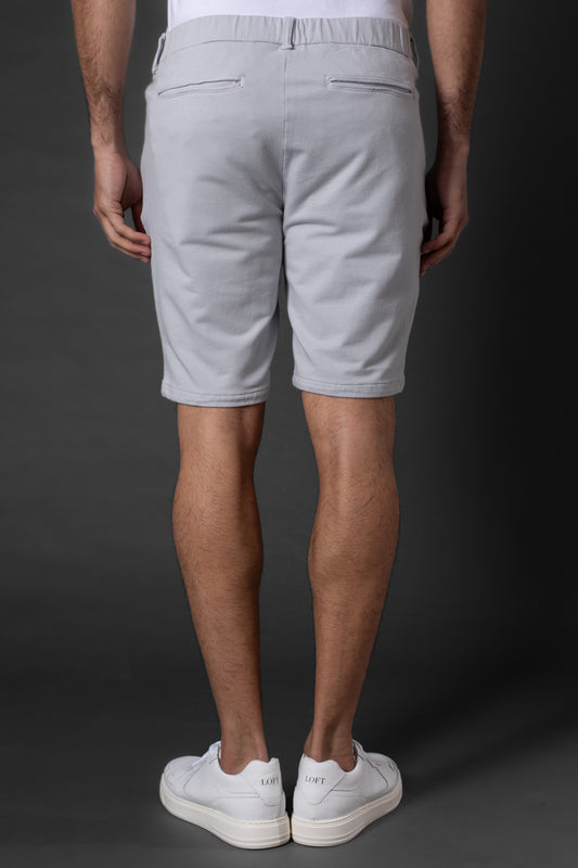 Bermuda Chino Slim Bolso Faca Cós 1/2 Elástico - Cinza Claro