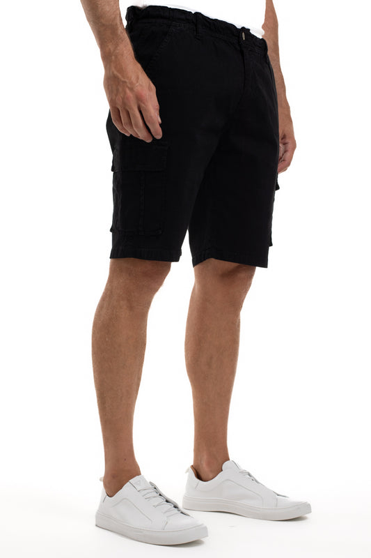 Bermuda De Sarja Cargo Com Elástico - Preto