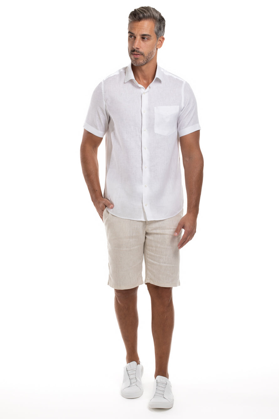 Bermuda Linho Bolso Faca Cós Elástico - Bege