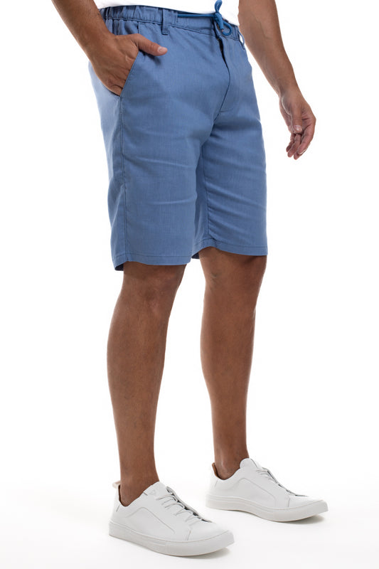 Bermuda Linho Bolso Faca Cós Elástico - Azul