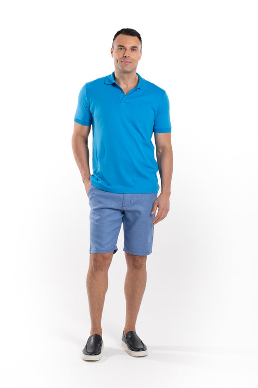 Bermuda Linho Bolso Faca Cós Elástico - Azul Jeans