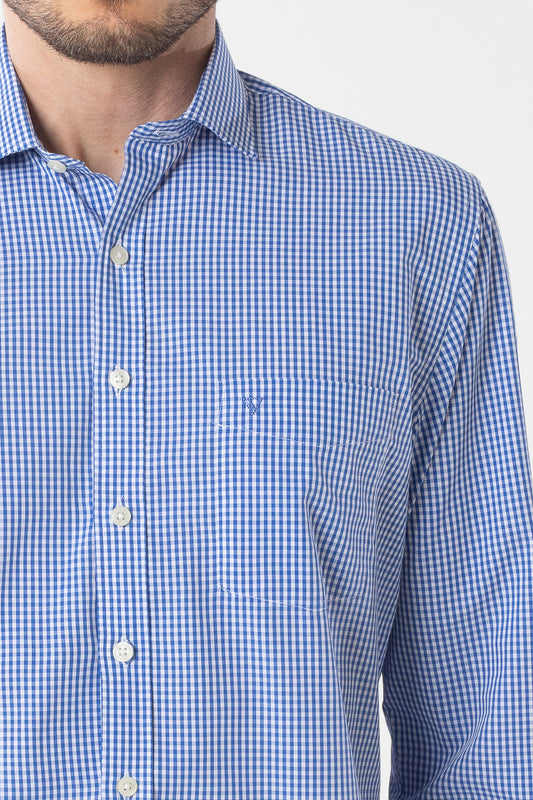 Camisa Manga Longa Xadrez Premium - Azul Médio
