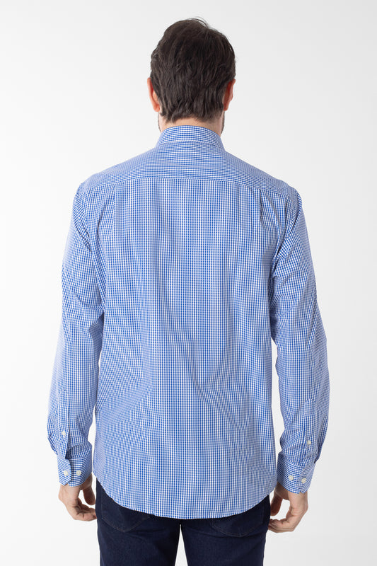 Camisa Manga Longa Xadrez Premium - Azul Médio