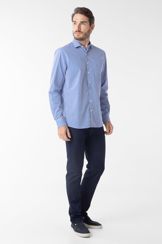 Camisa Manga Longa Xadrez Premium - Azul Médio