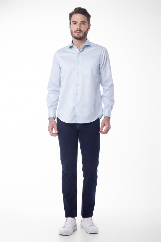 Camisa Manga Longa Cetim Lisa - Azul Bebe