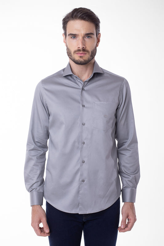 Camisa Manga Longa Cetim Lisa - Cinza Medio