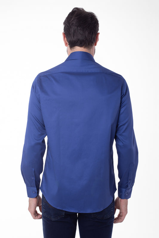 Camisa Manga Longa Cetim Lisa - Azul Bic