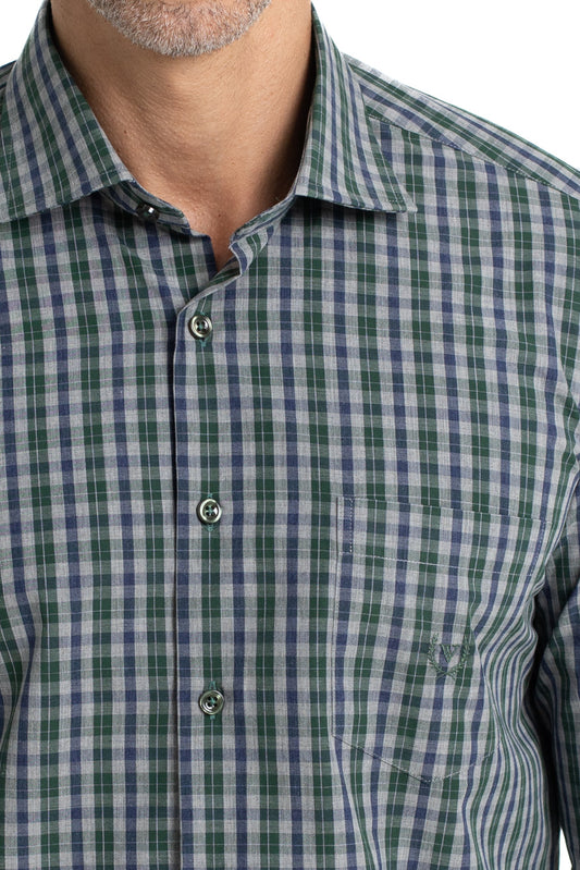 Camisa Xadrez Colarinho Italiano Easy Iron - Verde