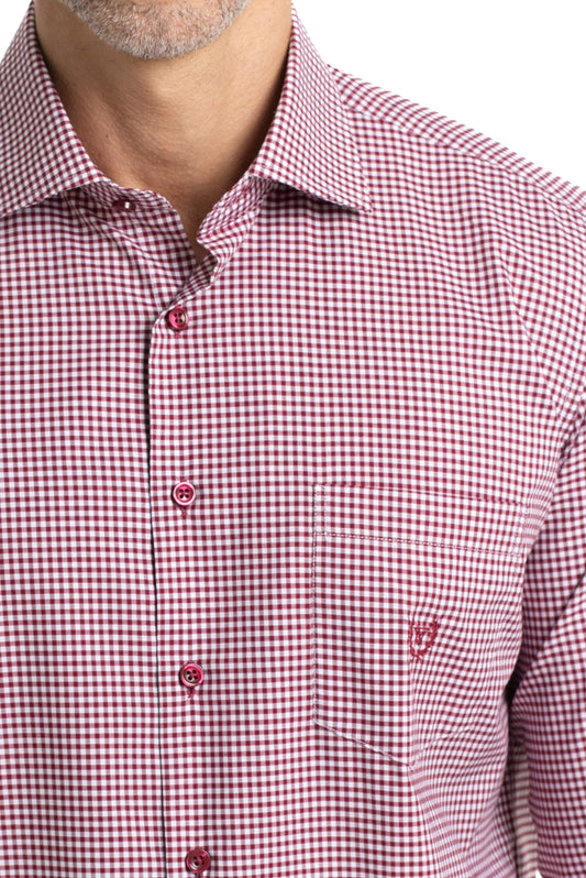 Camisa Xadrez Colarinho Italiano Easy Iron - Vermelho