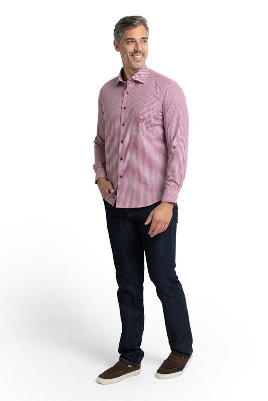 Camisa Xadrez Colarinho Italiano Easy Iron - Vermelho