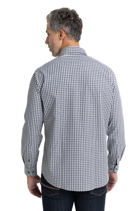 Camisa Xadrez Colarinho Italiano Easy Iron - Grafite