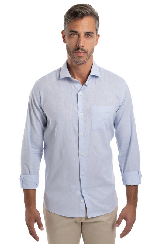 Camisa Slim Linho Algodão - Azul Claro