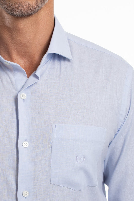 Camisa Slim Linho Algodão - Azul Claro