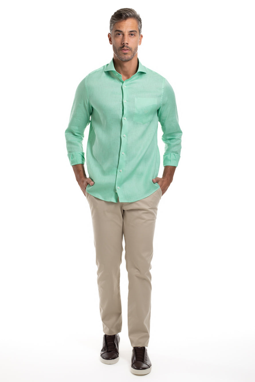 Camisa Slim Linho - Verde