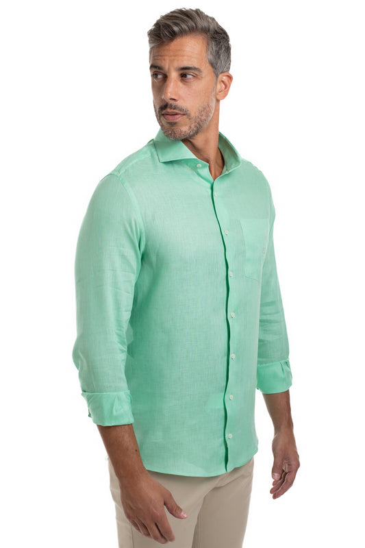 Camisa Slim Linho - Verde