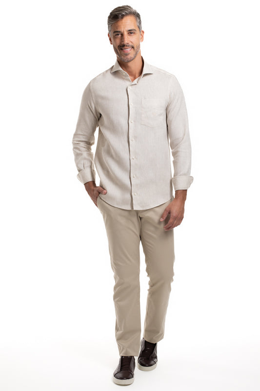 Camisa Slim Linho - Areia