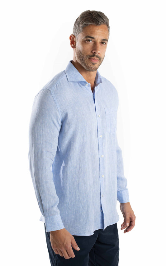 Camisa Manga Longa Linho - Azul.