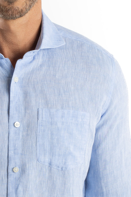 Camisa Manga Longa Linho - Azul.