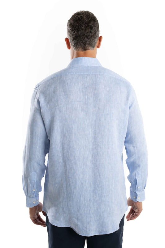 Camisa Manga Longa Linho - Azul.