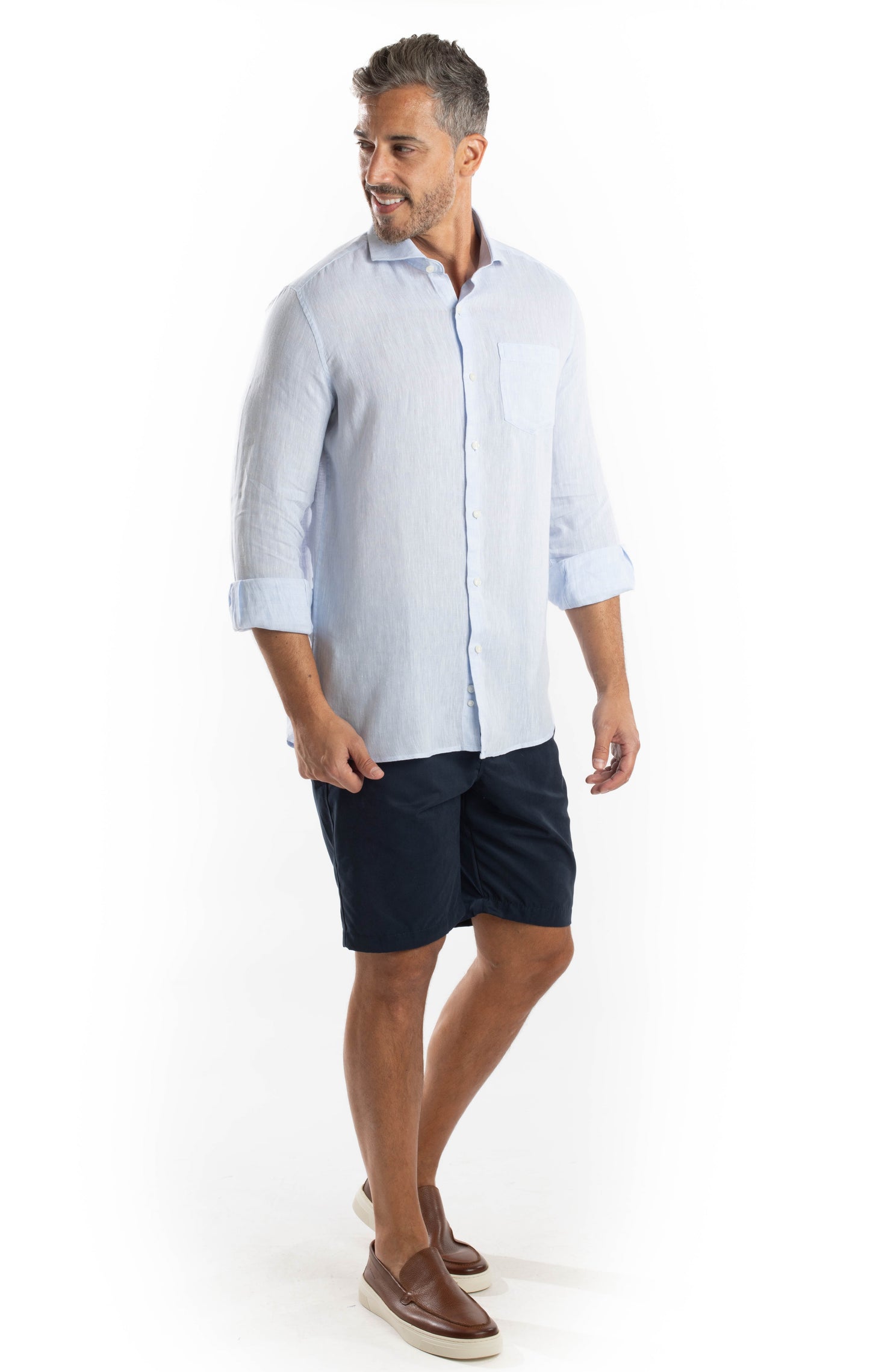 Camisa Manga Longa Linho - Azul Claro