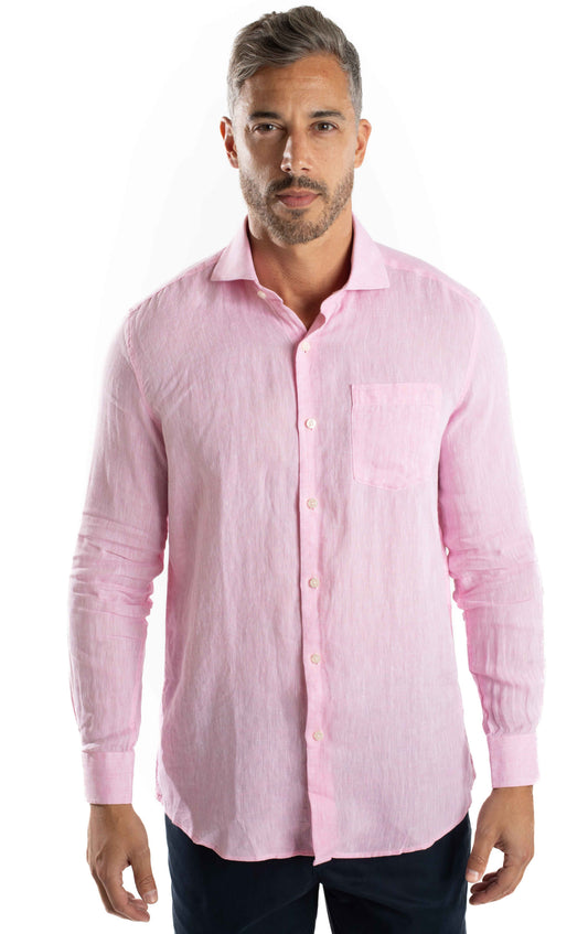 Camisa Manga Longa Linho - Rosa