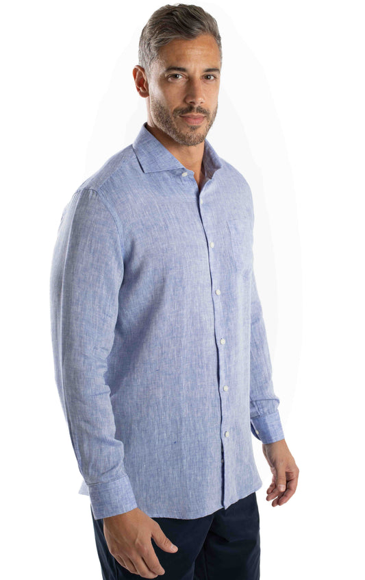 Camisa Manga Longa Linho - Azul Celeste