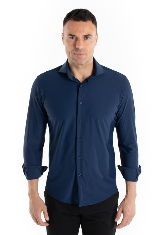Camisa Manga Longa Slim Malha Poliamida - Marinho