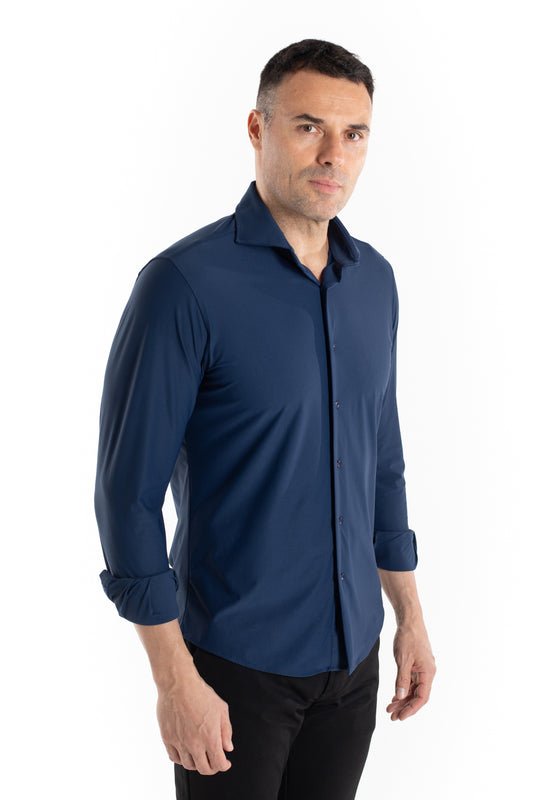 Camisa Manga Longa Slim Malha Poliamida - Marinho