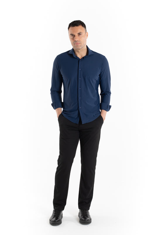 Camisa Manga Longa Slim Malha Poliamida - Marinho
