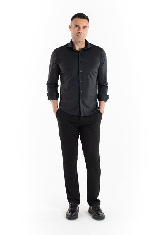 Camisa Manga Longa Slim Malha Poliamida - Black