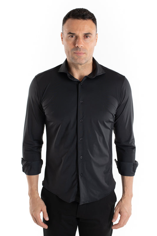 Camisa Manga Longa Slim Malha Poliamida - Black