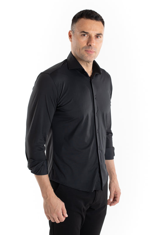 Camisa Manga Longa Slim Malha Poliamida - Black
