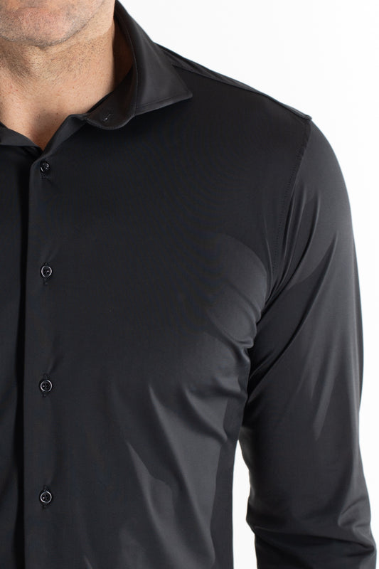 Camisa Manga Longa Slim Malha Poliamida - Black