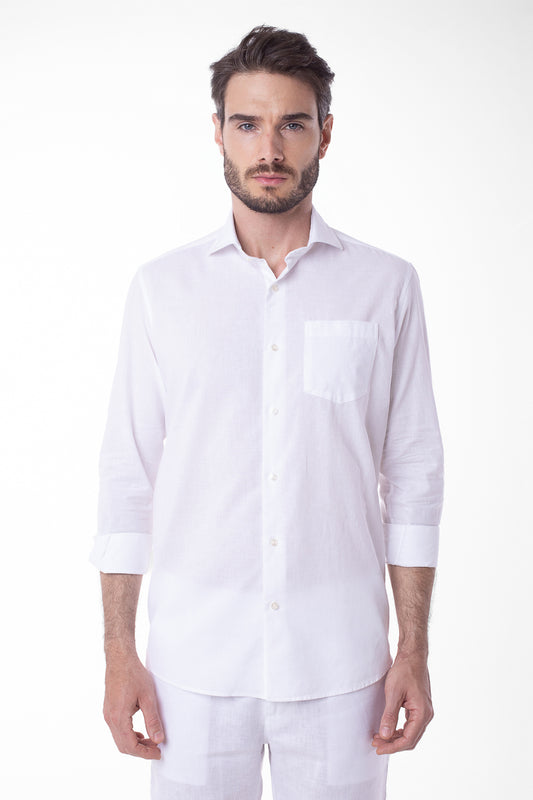 Camisa Manga Longa Linho Com Algodão - Branco