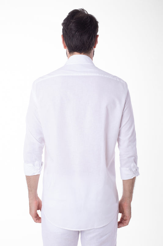 Camisa Manga Longa Linho Com Algodão - Branco
