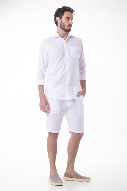 Camisa Manga Longa Linho Com Algodão - Branco