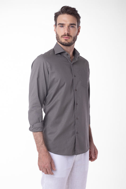 Camisa Manga Longa Linho Com Algodão - Verde Musgo