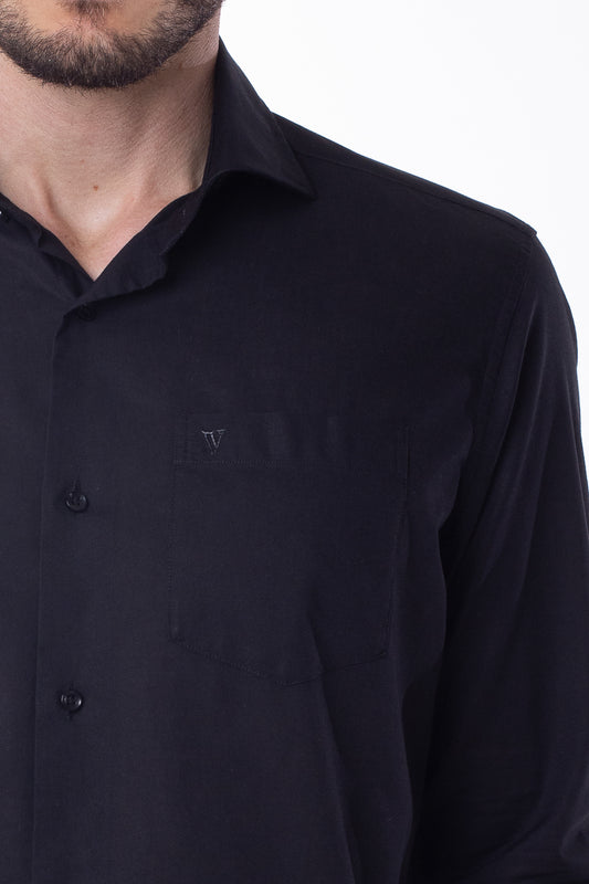 Camisa Manga Longa Linho Com Algodão - Preto