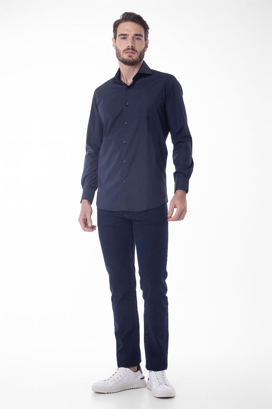 Camisa Manga Longa Lisa - Azul Noite