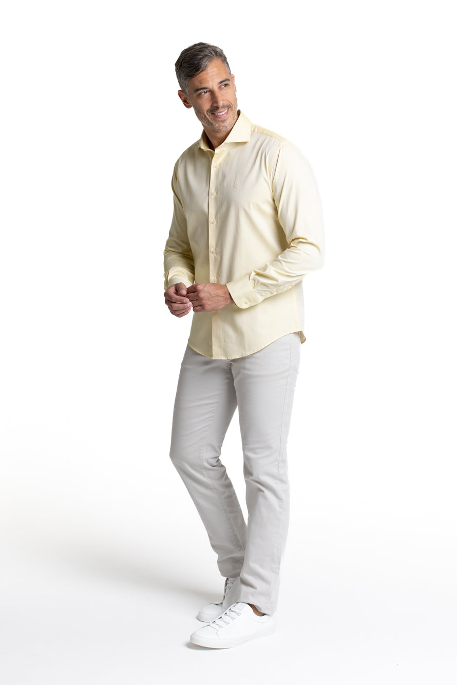 Camisa Algodão Slim Colarinho Italiano - Amarelo