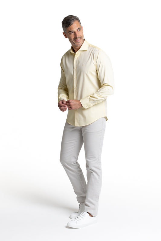 Camisa Algodão Slim Colarinho Italiano - Amarelo