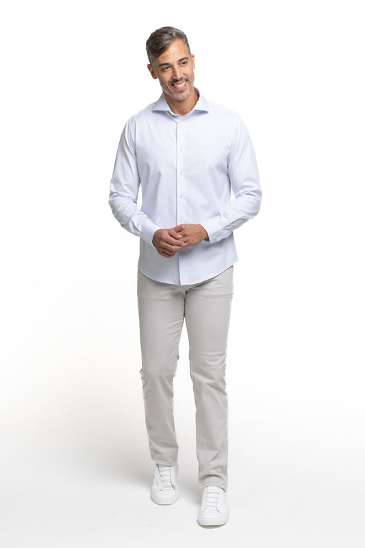 Camisa Algodão Slim Colarinho Italiano - Azul.