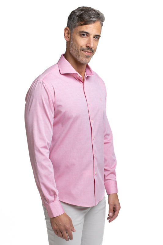 Camisa Algodão Slim Colarinho Italiano - Rosa