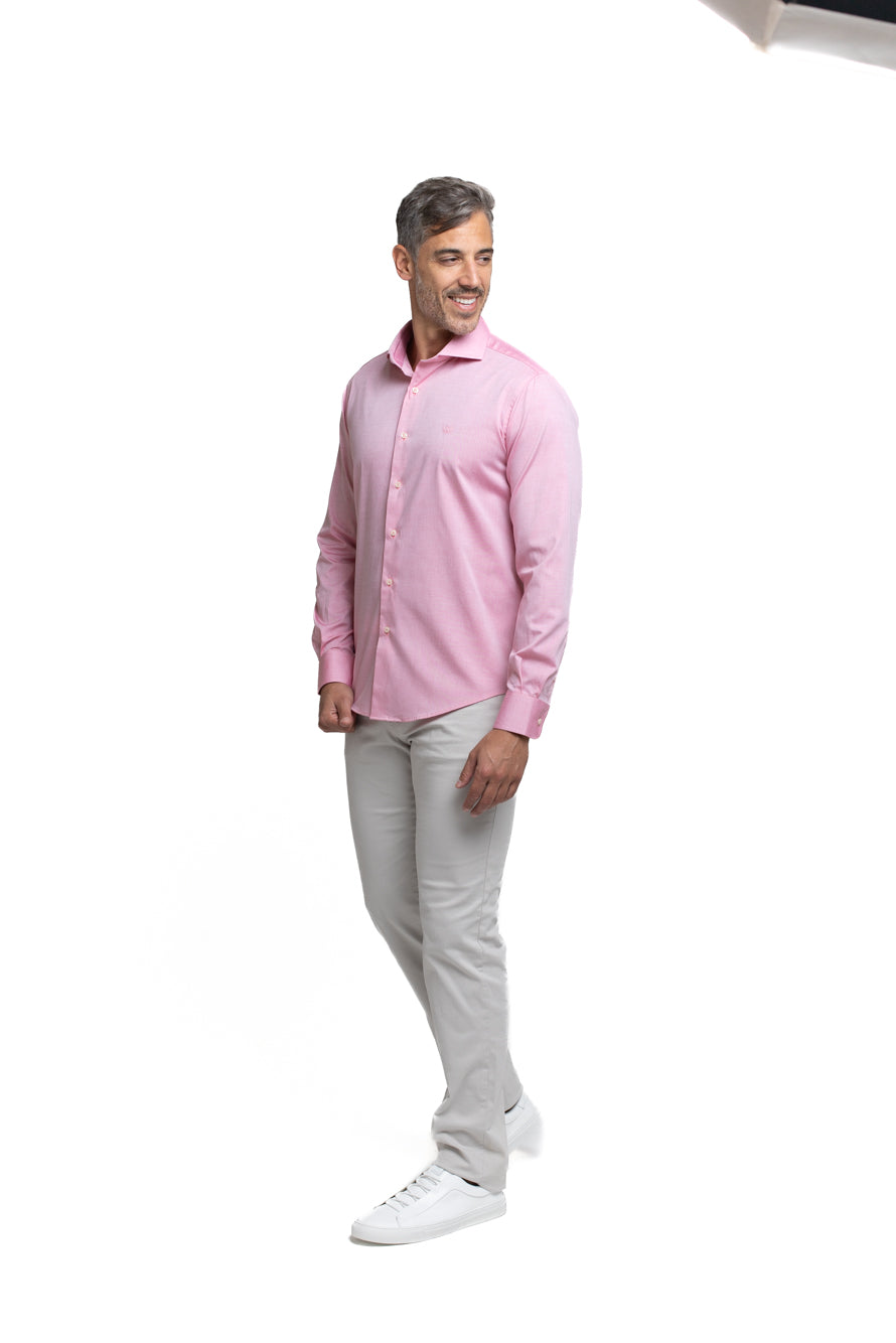 Camisa Algodão Slim Colarinho Italiano - Vermelho